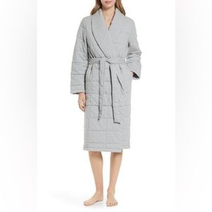 Nordstrom Organic Cotton Knit Puffer Robe XS Heather Gray